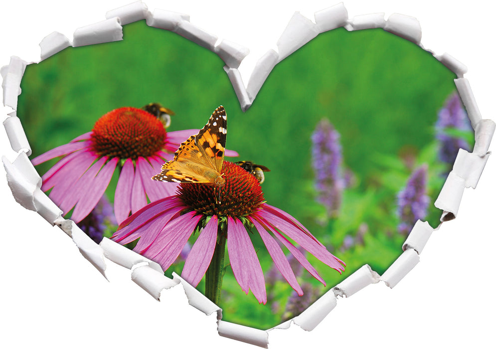 Schmetterling auf Blüte  3D Wandtattoo Herz