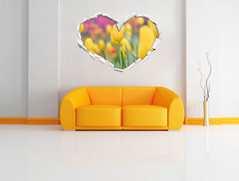 Gelbe Tulpen im Frühling 3D Wandtattoo Herz Wand