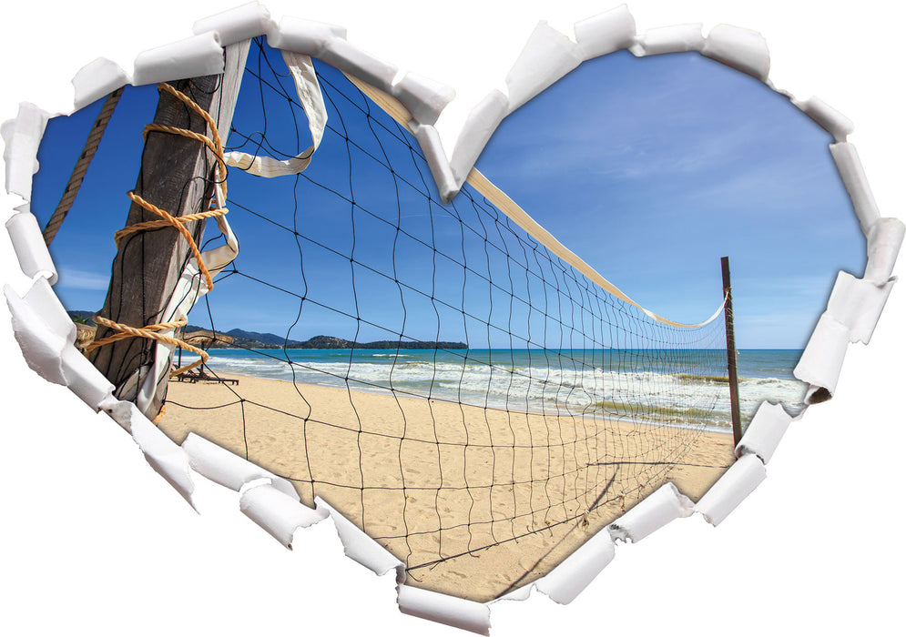 Volleyballnetz am Strand  3D Wandtattoo Herz