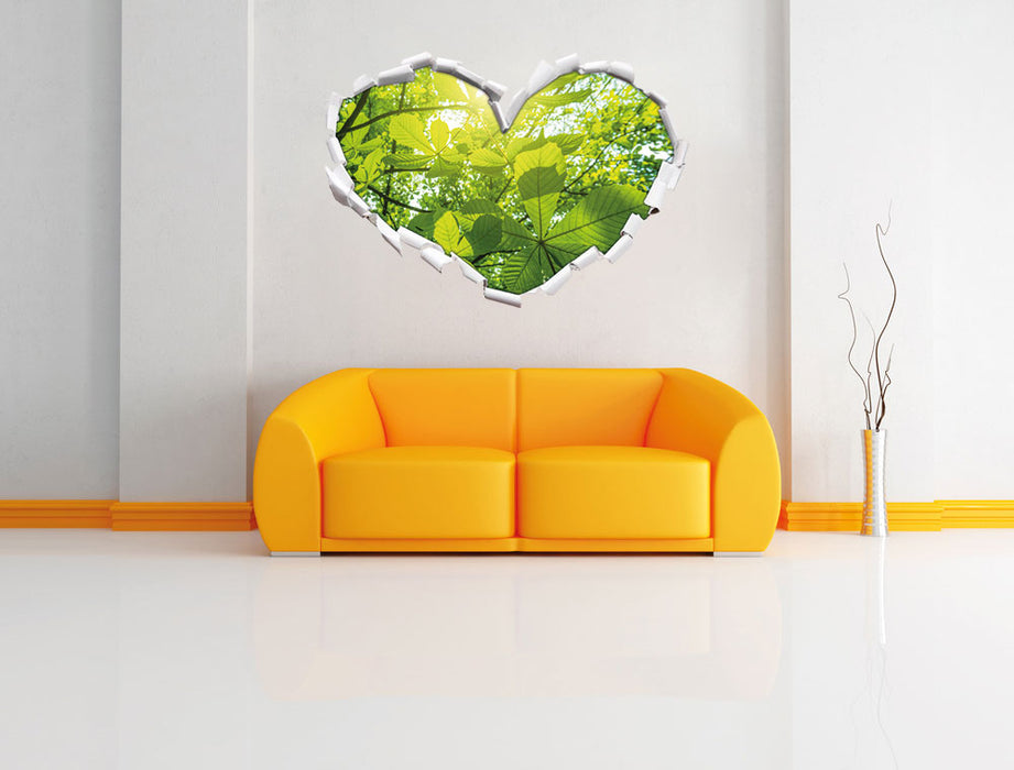 Grüne Blätter 3D Wandtattoo Herz Wand