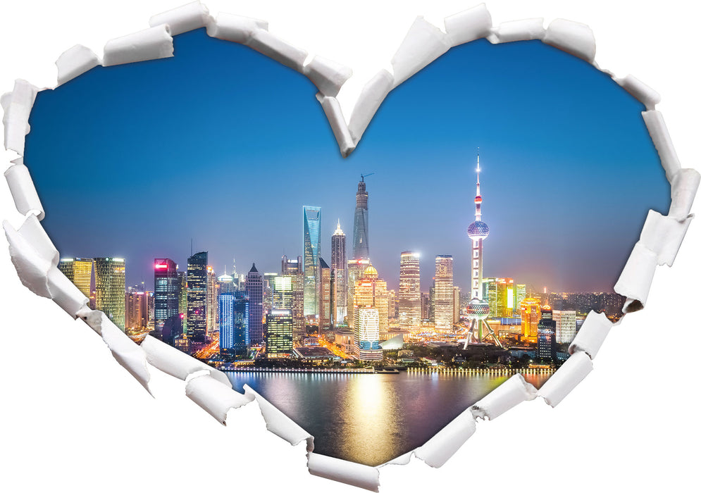 Shanghai Skyline  3D Wandtattoo Herz