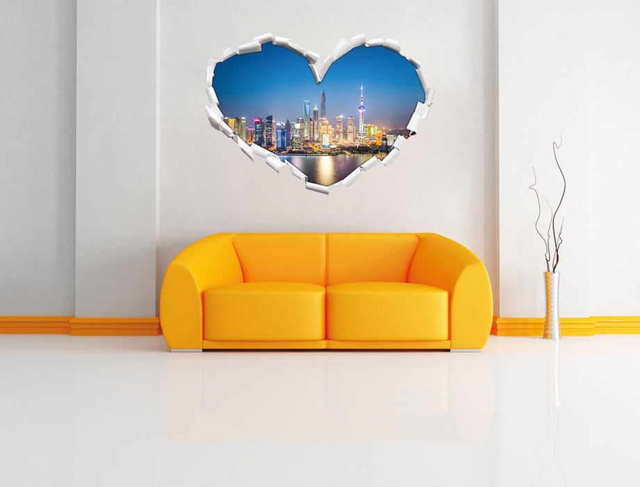 Shanghai Skyline 3D Wandtattoo Herz Wand