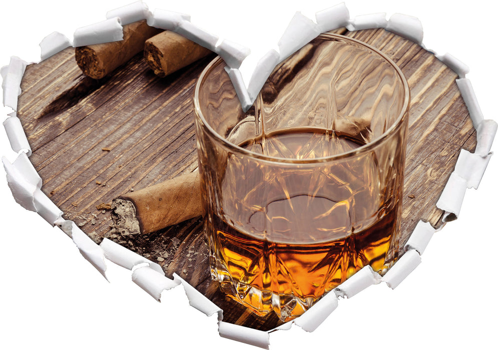 Whisky mit Zigarre  3D Wandtattoo Herz