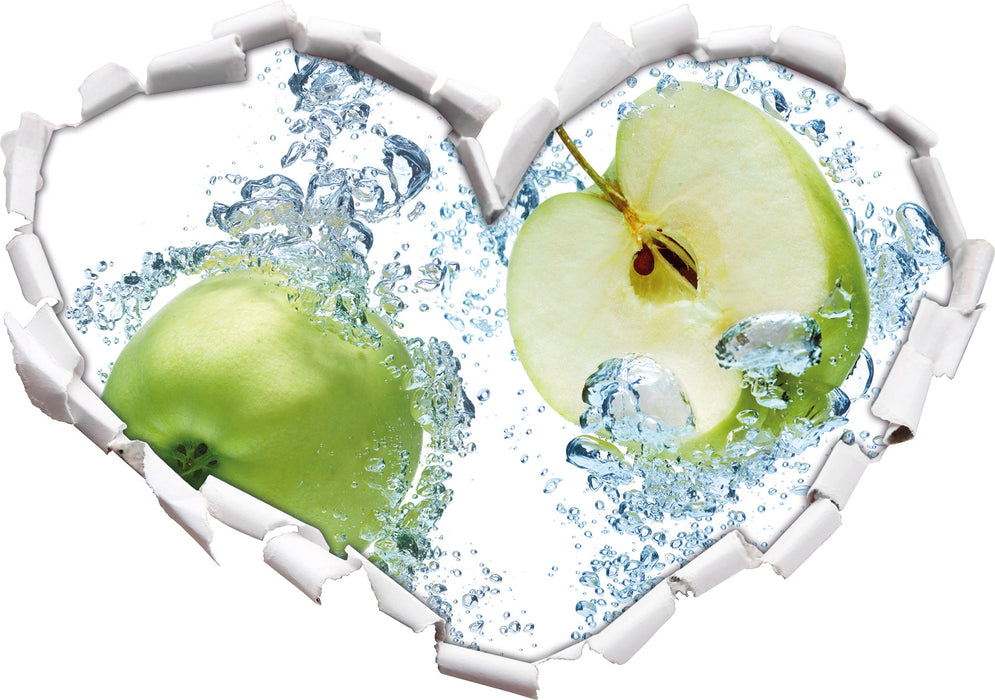Frische Apfelscheiben im Wasser 3D Wandtattoo Herz