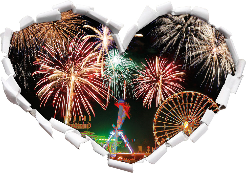 Silvester Riesenrad Feuerwerk  3D Wandtattoo Herz