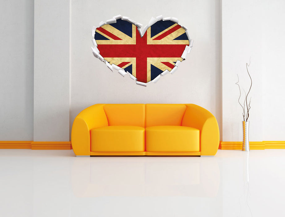 Großbritannien Flagge 3D Wandtattoo Herz Wand