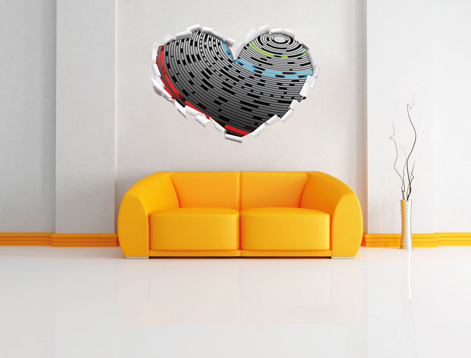 Abstrakte Schallplatte Love Music 3D Wandtattoo Herz Wand