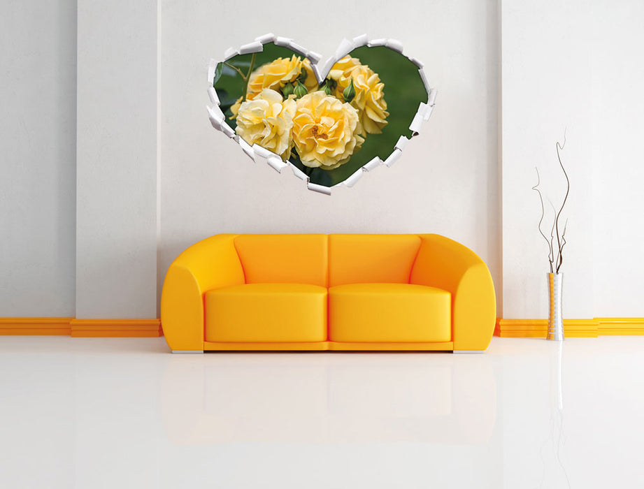 Weiß gelbe Rose Blumen 3D Wandtattoo Herz Wand