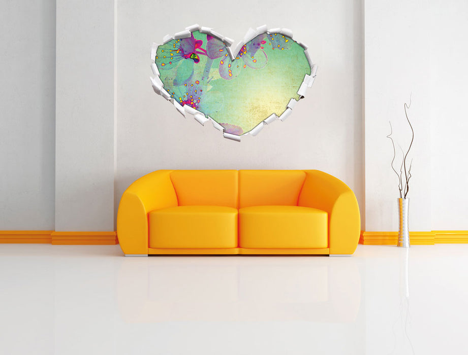 Durchsichtige Lila Blätter 3D Wandtattoo Herz Wand