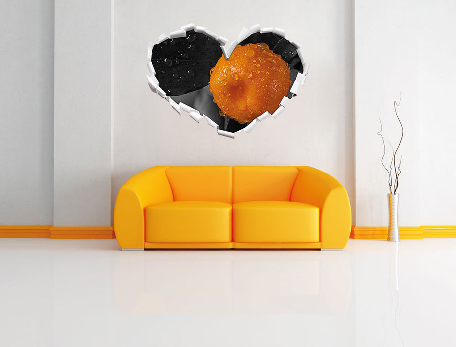 Orange mit Wassertropfen 3D Wandtattoo Herz Wand