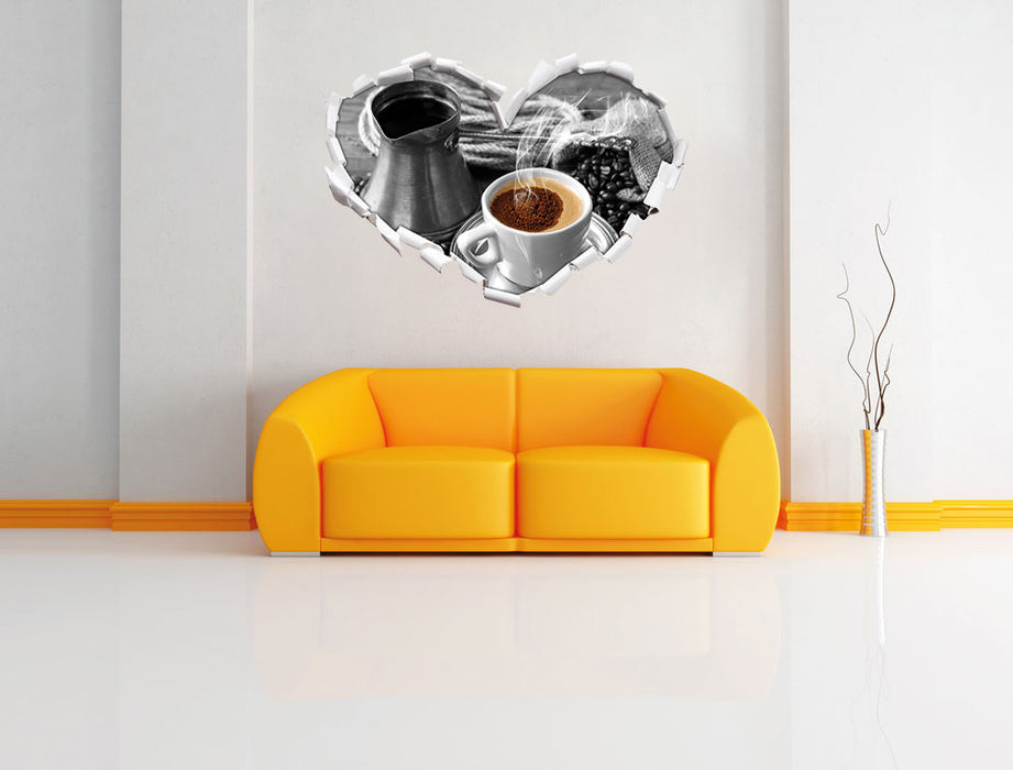 Kaffe mit Kännchen 3D Wandtattoo Herz Wand