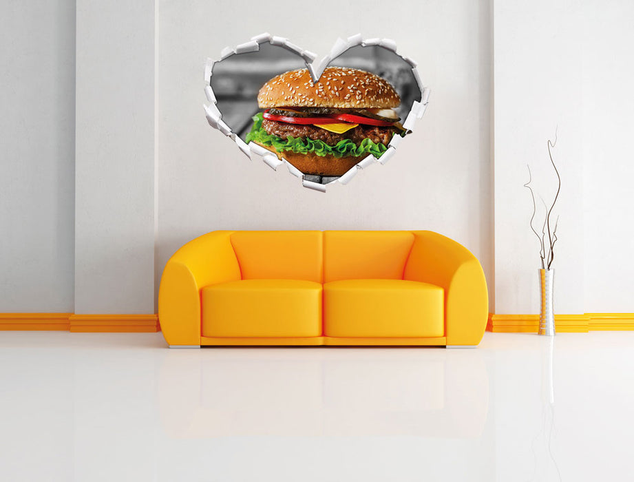 appetitlicher Cheeseburger 3D Wandtattoo Herz Wand