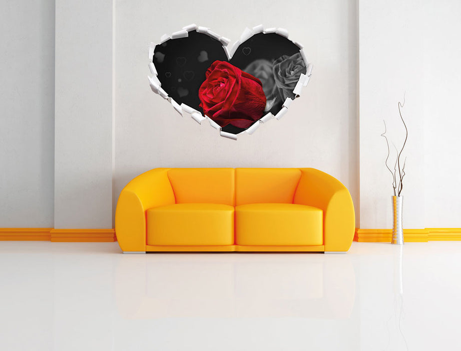 rote Rosen zum Valentinstag 3D Wandtattoo Herz Wand