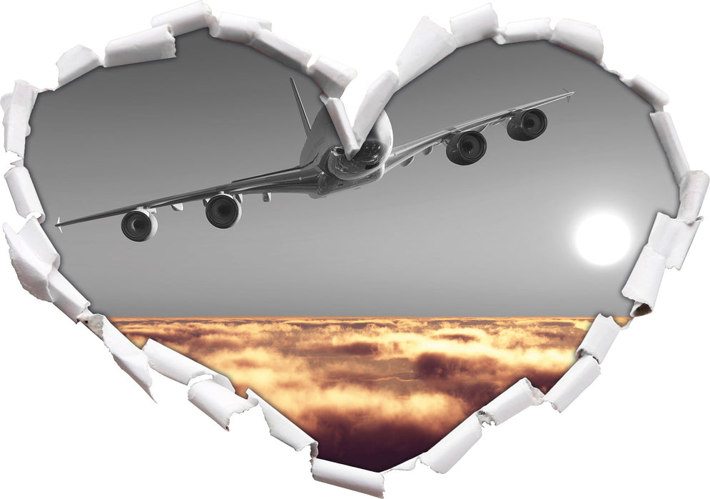 Flugzeug über Wolkenmeer 3D Wandtattoo Herz