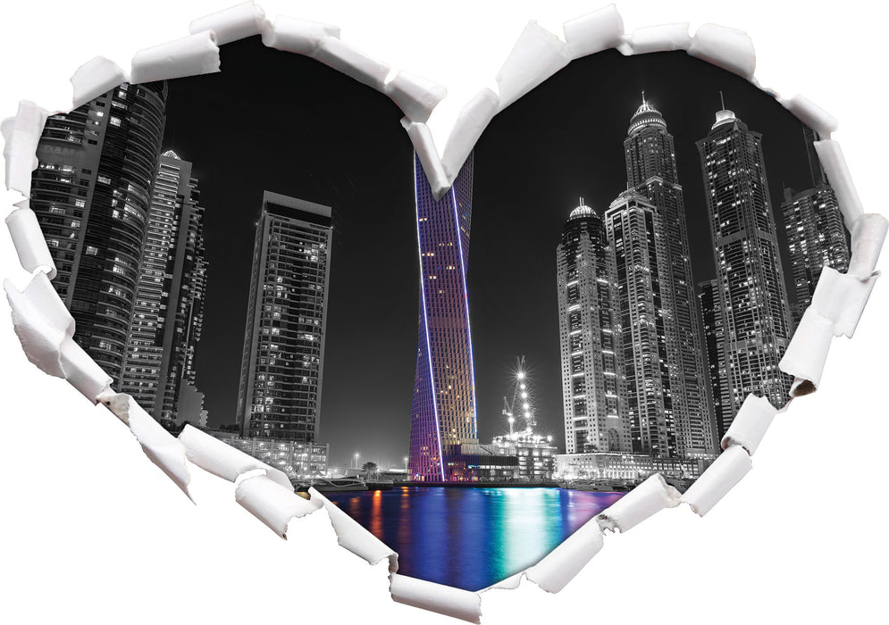 Skyline von Dubai bei Nacht 3D Wandtattoo Herz