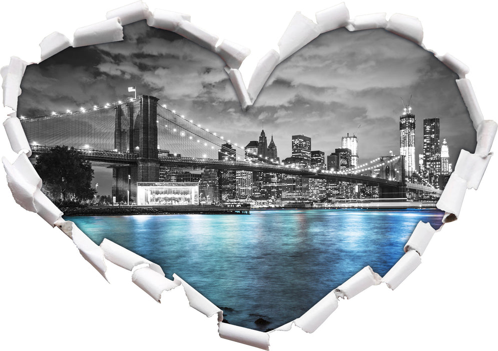 New York Skyline B&W 3D Wandtattoo Herz