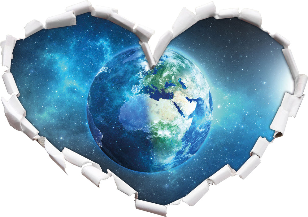 Unsere Erde im Weltall 3D Wandtattoo Herz