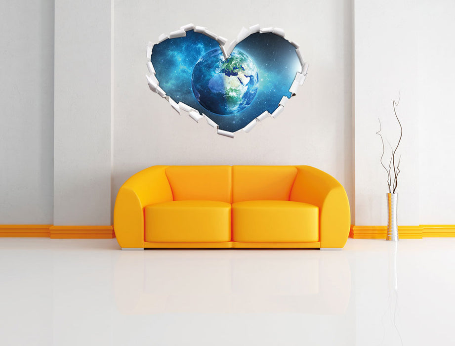 Unsere Erde im Weltall 3D Wandtattoo Herz Wand