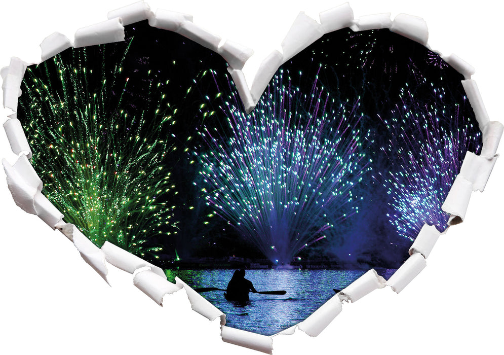 Feuerwerk auf dem Wasser  3D Wandtattoo Herz