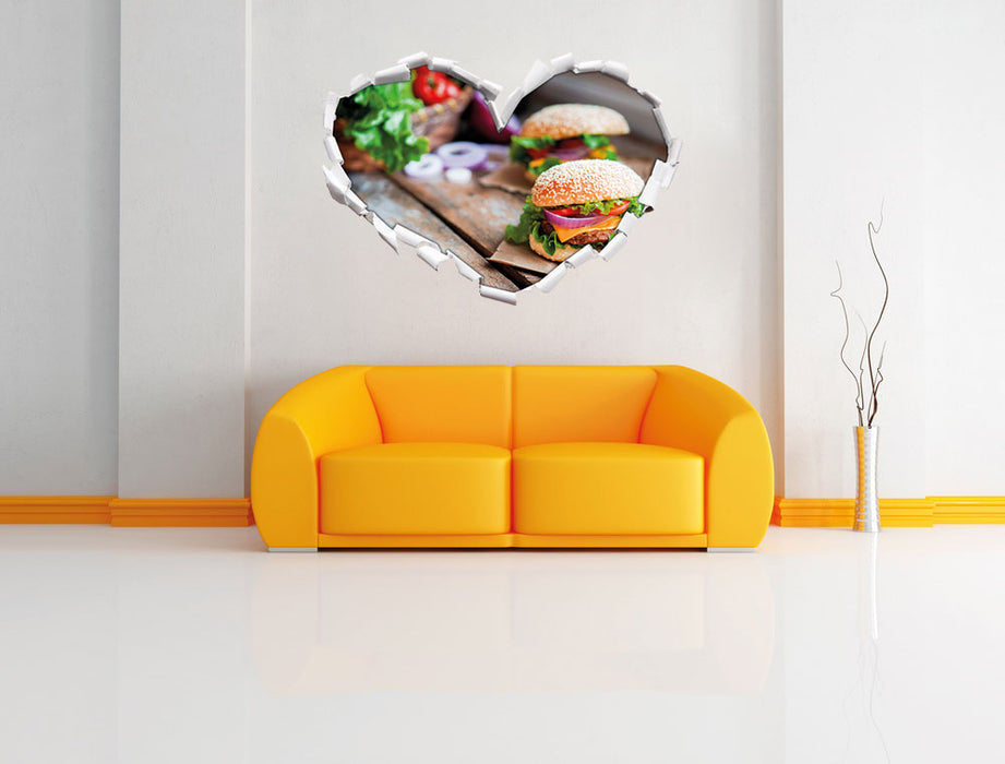 Leckere Burger 3D Wandtattoo Herz Wand