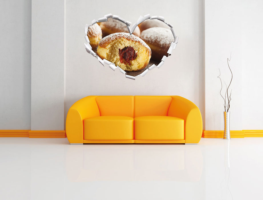 Lecker gefüllte Krapfen 3D Wandtattoo Herz Wand