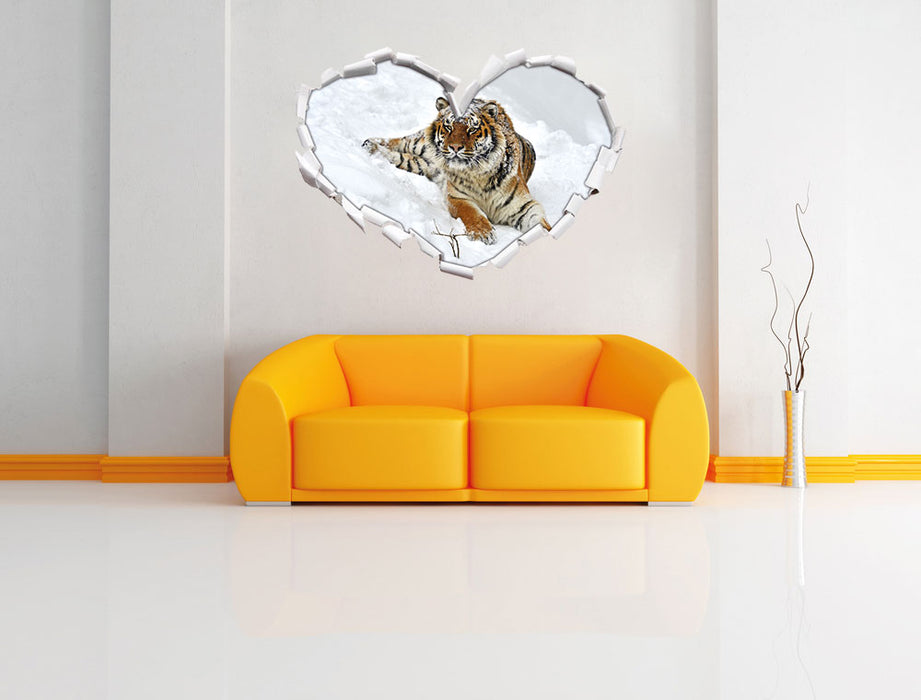 Amur Tiger im Schnee 3D Wandtattoo Herz Wand