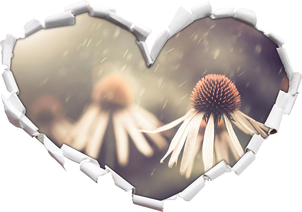 Blumen im Regen  3D Wandtattoo Herz