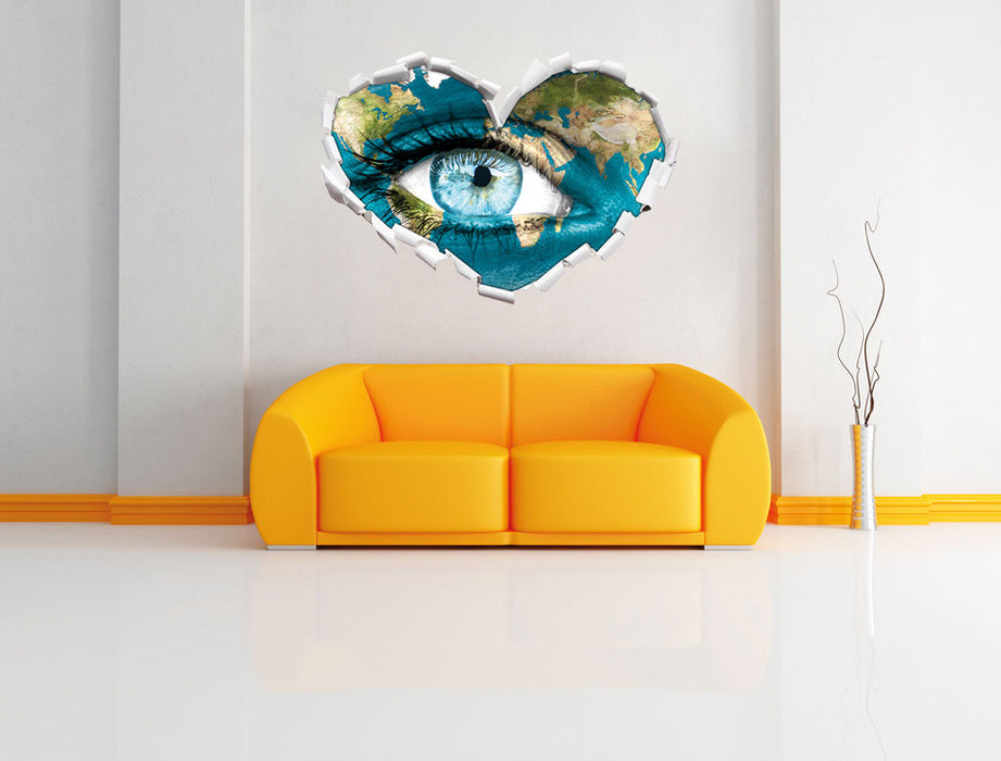 Die Erde auf ein Gesicht 3D Wandtattoo Herz Wand
