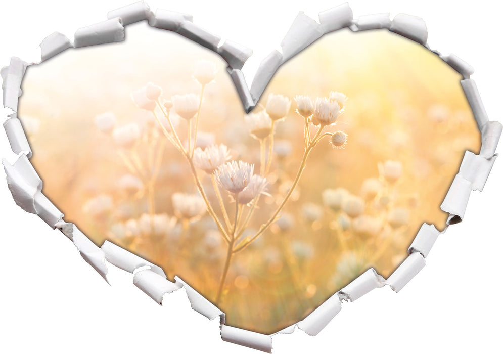 Romantische Blumenwiese  3D Wandtattoo Herz
