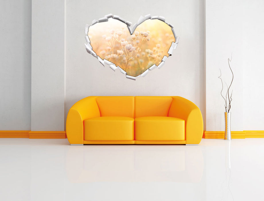 Romantische Blumenwiese 3D Wandtattoo Herz Wand