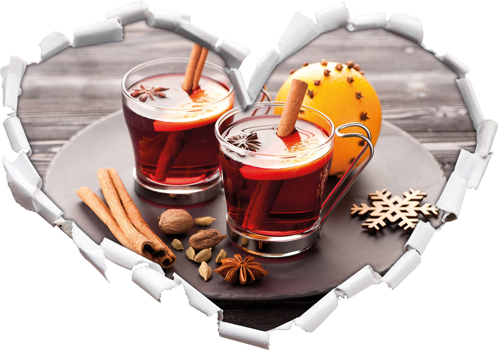 Aromatischer Glühwein mit Zimt  3D Wandtattoo Herz