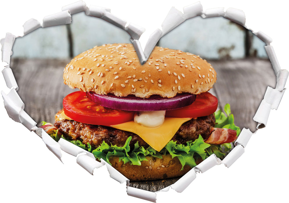 Leckerer Cheesburger  3D Wandtattoo Herz