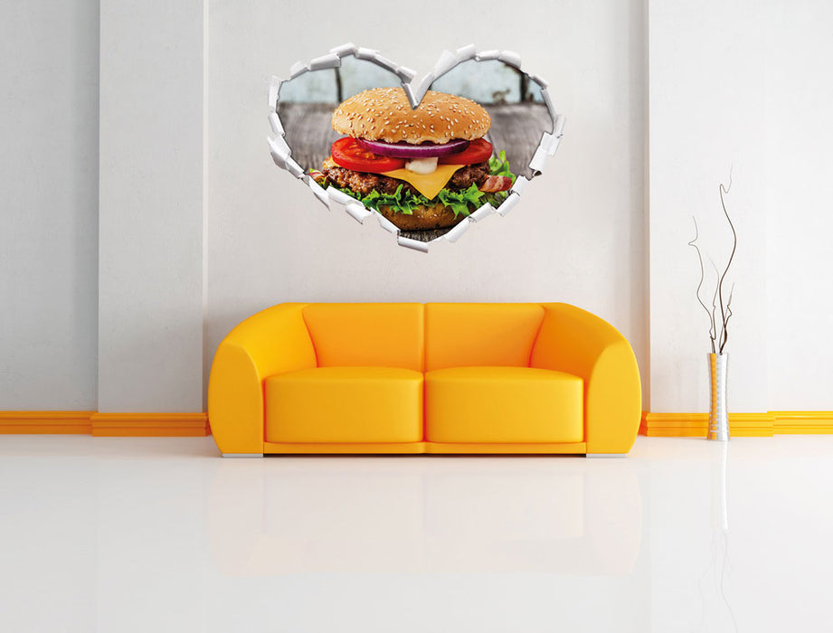 Leckerer Cheesburger 3D Wandtattoo Herz Wand