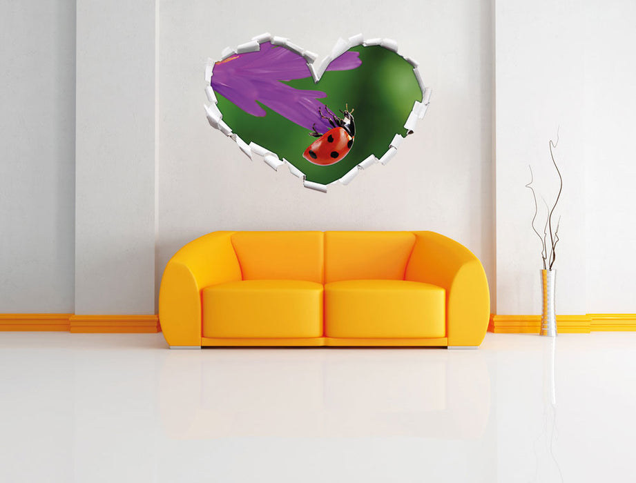 Marienkäfer auf Gerberablüte 3D Wandtattoo Herz Wand