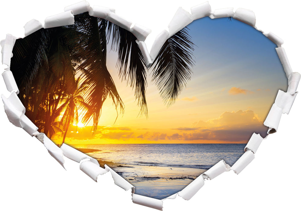 Romantischer Karibikstrand  3D Wandtattoo Herz
