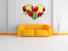 Rote Tulpen mit Tropfen bedeckt 3D Wandtattoo Herz Wand