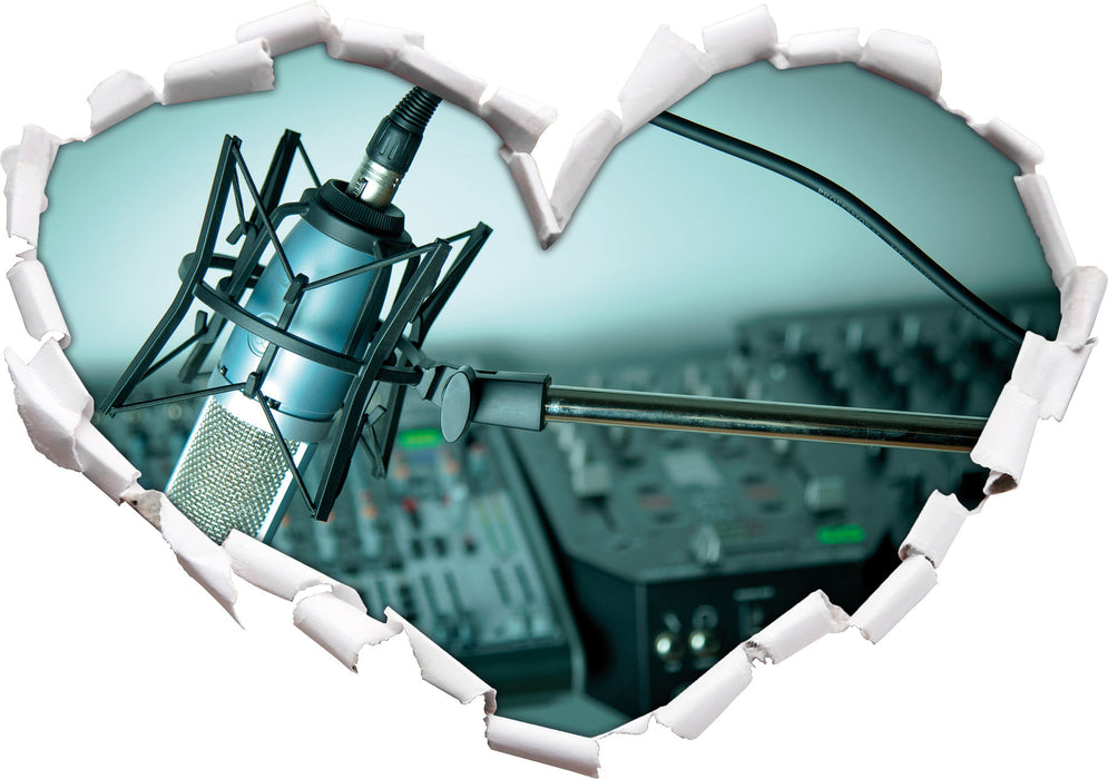 Mikrofon mit Musikanlagen  3D Wandtattoo Herz
