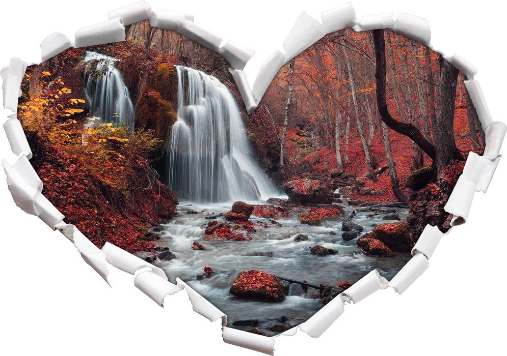Wasserfall im Wald  3D Wandtattoo Herz