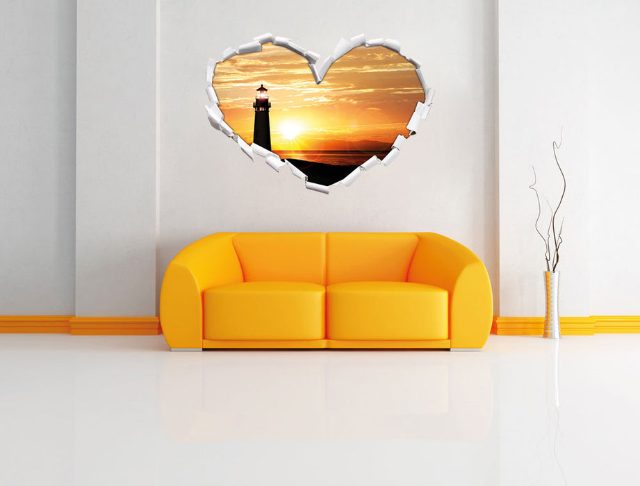 Leuchtturm im Sonnenuntergang 3D Wandtattoo Herz Wand