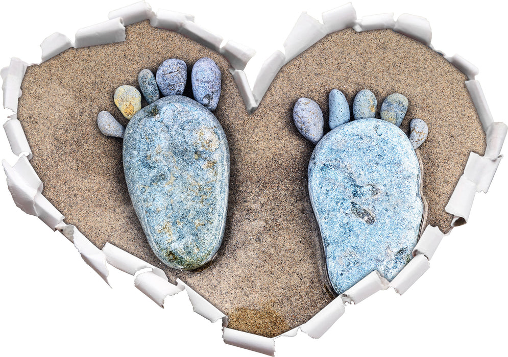 Fußabdrücke mit Steinen gelegt  3D Wandtattoo Herz