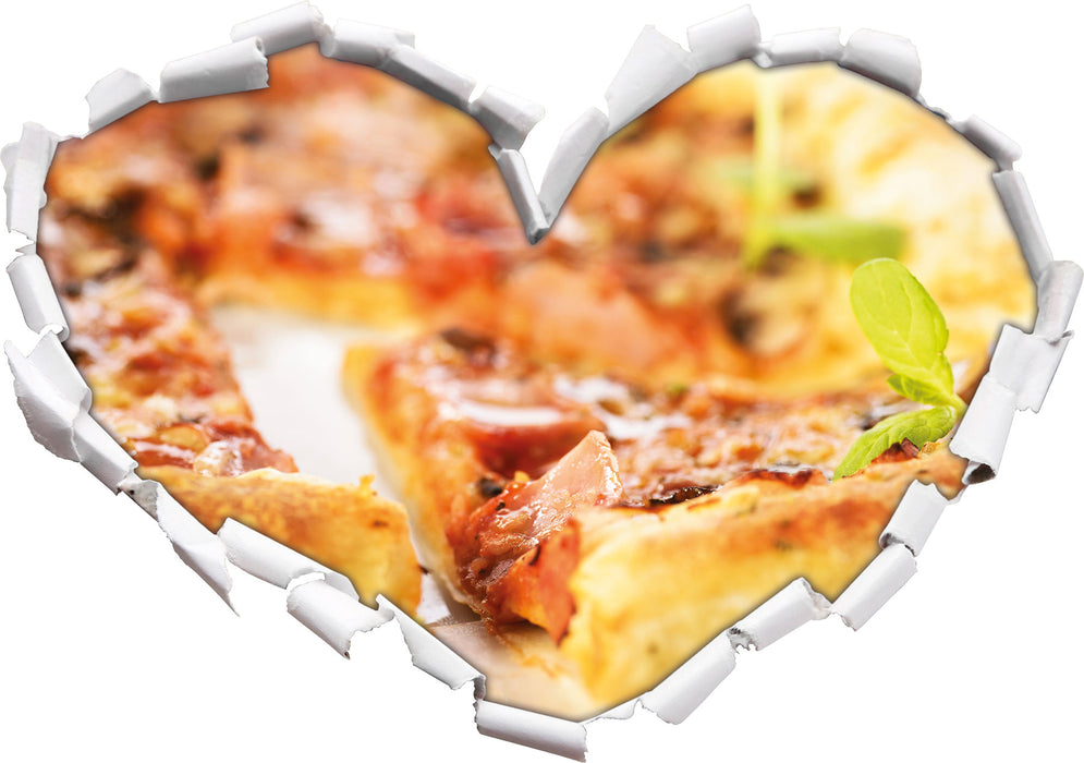 Frischgebackene Pizza  3D Wandtattoo Herz