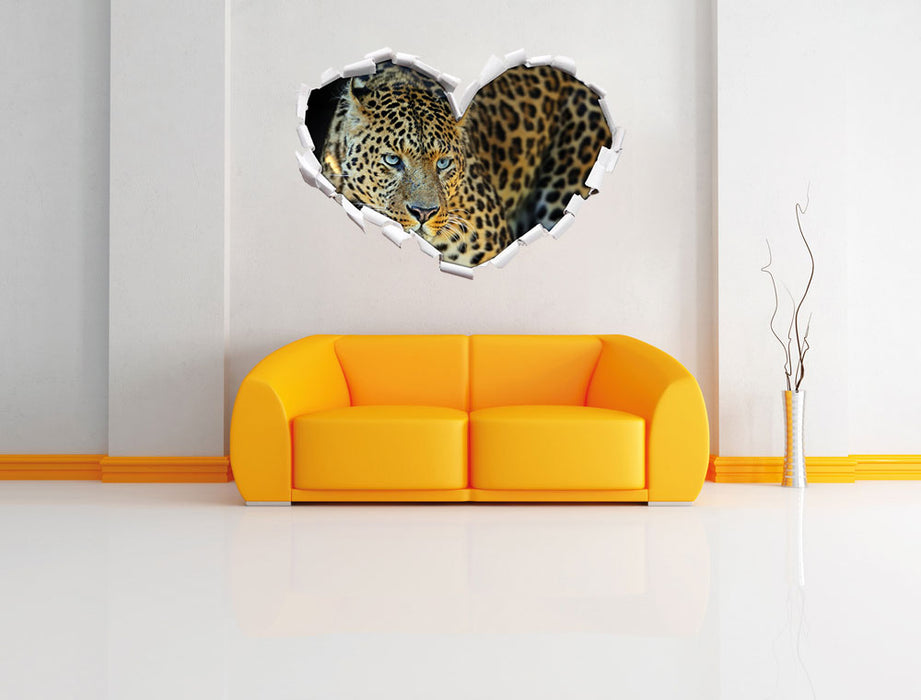 Prächtiger Leopard 3D Wandtattoo Herz Wand