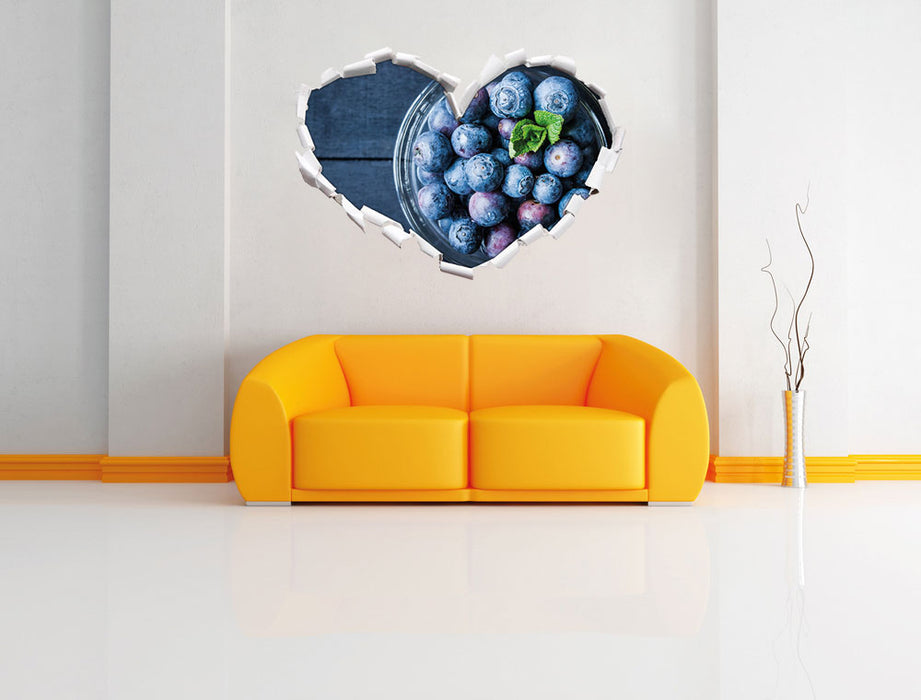 Glas mit frischen Blaubeeren 3D Wandtattoo Herz Wand