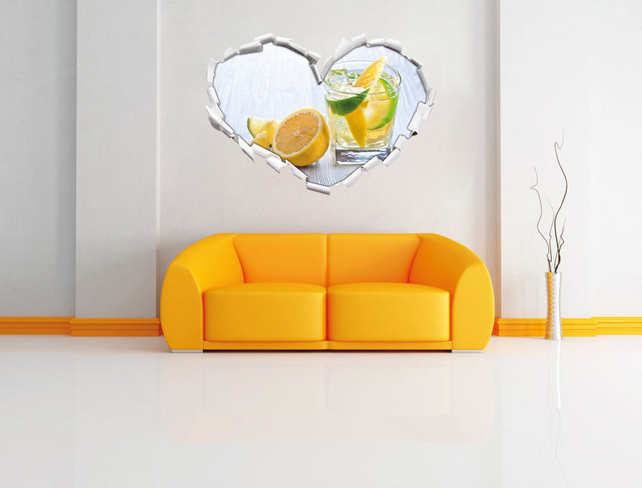 Gin Tonic Shot mit Zitronen 3D Wandtattoo Herz Wand