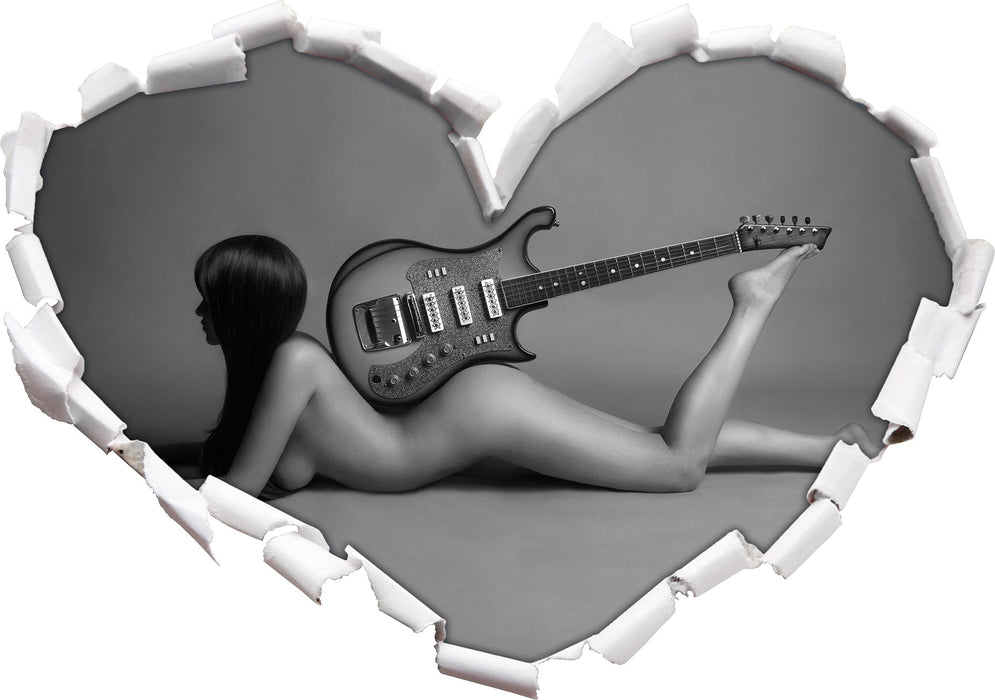 Nackte Frau mit Gitarre 3D Wandtattoo Herz