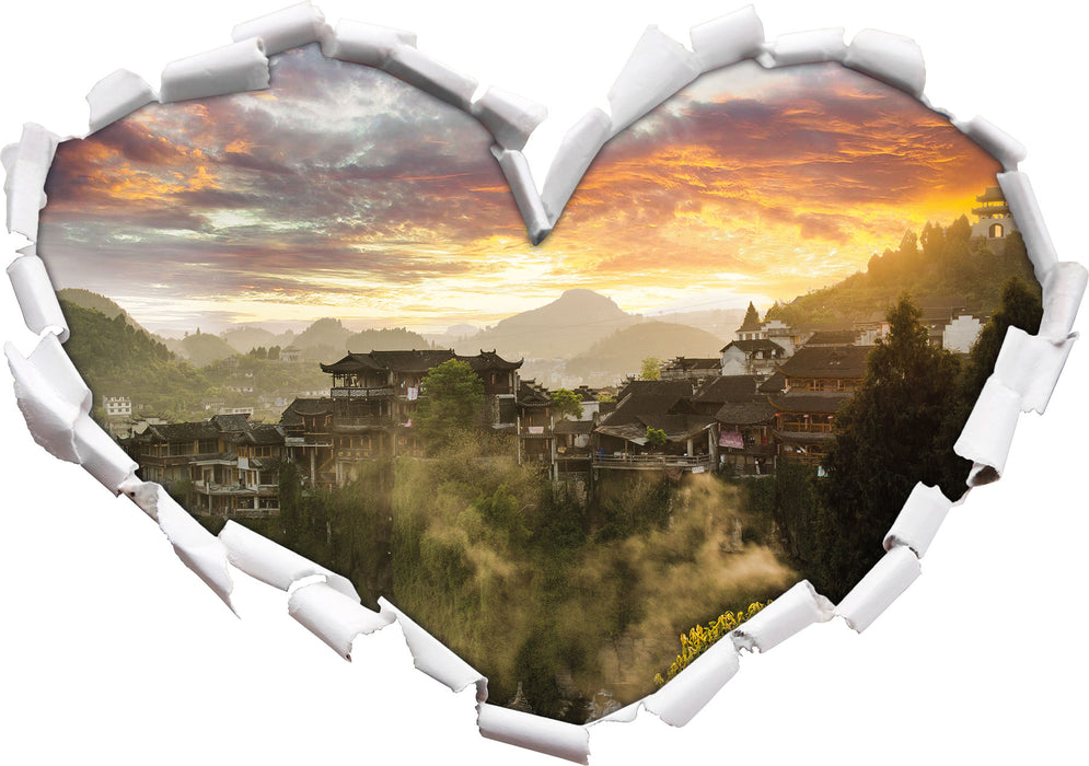 Gigantisches Dorf in China  3D Wandtattoo Herz