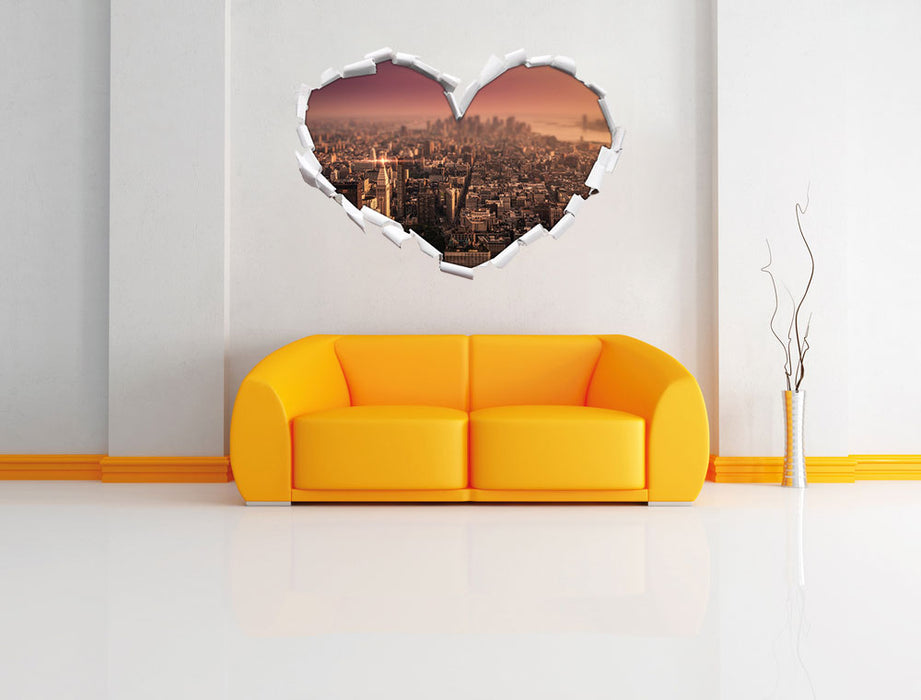 New York City bei Sonnenuntergang 3D Wandtattoo Herz Wand