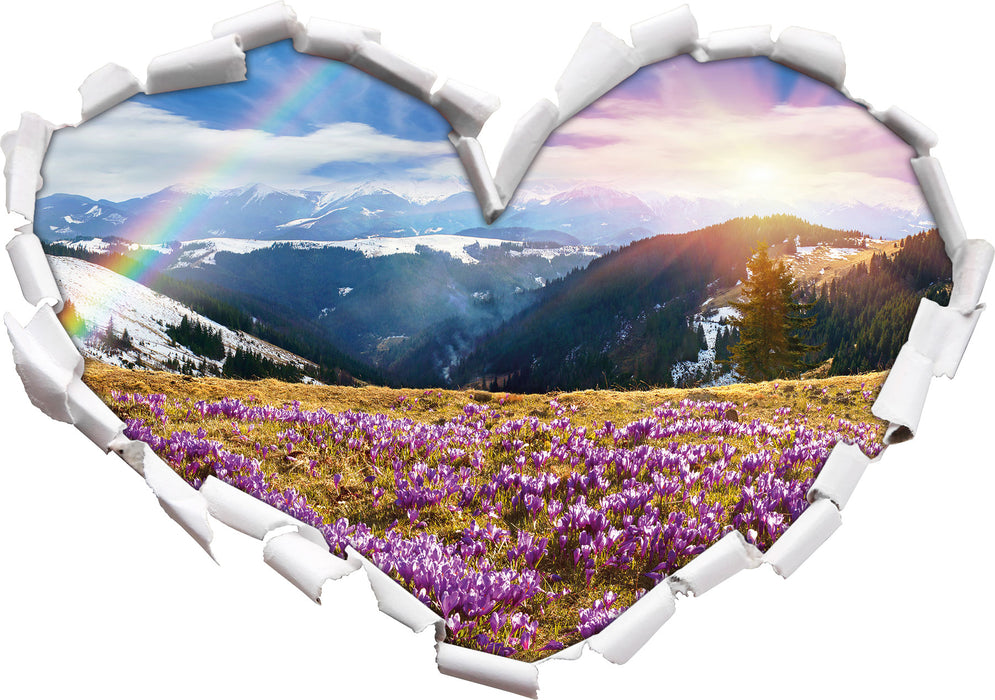 Berge mit Regenbogen  3D Wandtattoo Herz