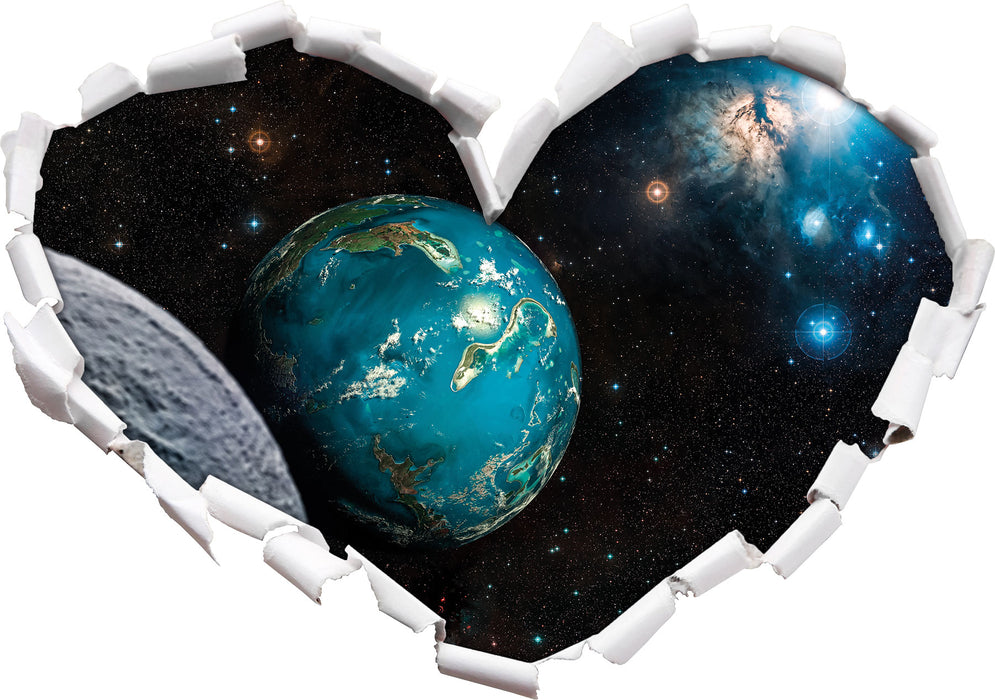 Planet Erde im Kosmos  3D Wandtattoo Herz