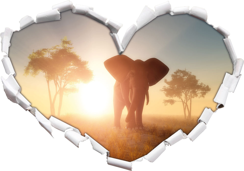 Elefant in der Wüste  3D Wandtattoo Herz